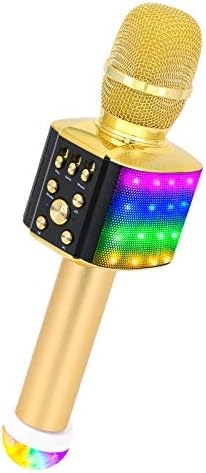 Детски Безжичен Bluetooth-караоке микрофон BONAOK с Разноцветни светлини и USB-осветление за Дискотеки, Преносима караоке-машина 4 в 1 за Коледното Домашно парти (Златен)