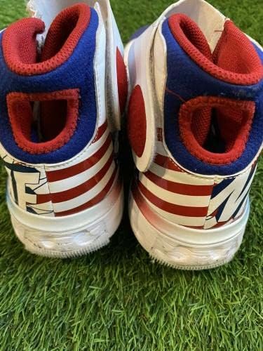 Теоскар Ернандес Торонто Блу Джейс Използвани футболни обувки за игри 2021 С автограф MLB Auth - Използваните
