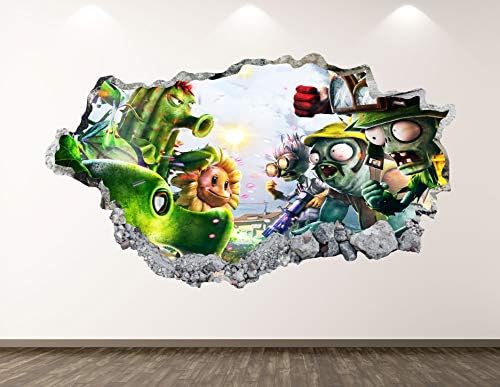 Западните Планински Растения Срещу Зомбита Стикер за стена, Арт Декор на 3D Разби Детска Стикер Стенни Картини
