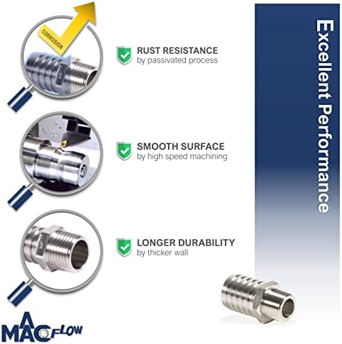 MAACFLOW - Връх от неръждаема стомана/Фитинг за шланг с бодлива тел, 5/16Накрайник за маркуч x 1/8 Адаптер /Съединител/Connector