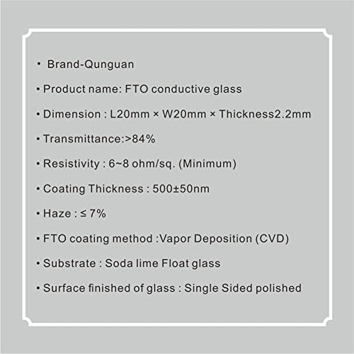 Водещ слайдове с покритие FTO Стъкло 50 × 50 mm 6 ~ 8 Ома/ кв. м. Материал за покритие Прозрачен калаен оксид