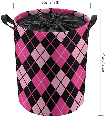Черно-Розова Кръгла Кошница за дрехи Argyle 42L Сгъваема Кошница за Дрехи с завязками Отгоре