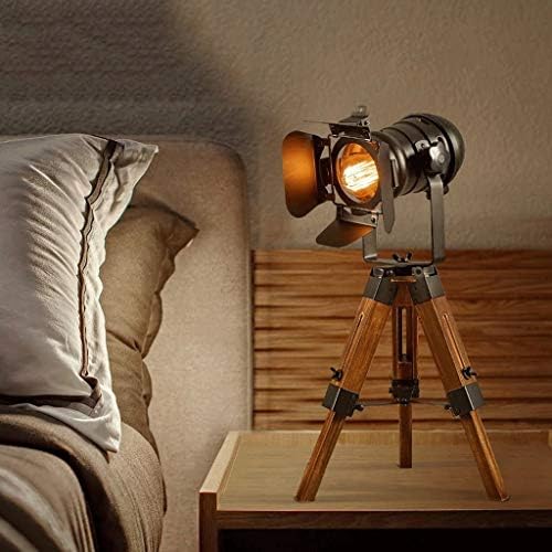 Nologo YGQTD Модерна Настолна Лампа Творчески Дървени Настолни Лампи Ретро Статив За Камера Настолни Лампи Спалня