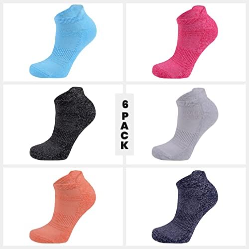 Бамбукови дамски чорапи за джогинг, 6 опаковки, Мека спортни дрехи с ток-по езика, абсорбиращи влагата, Размер