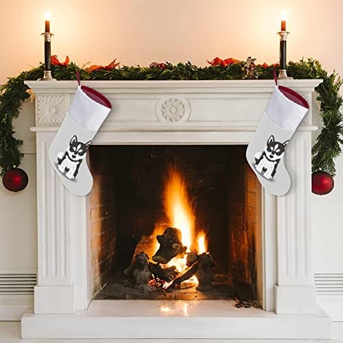 Кученце Сибирско Хъски Меки Плюшени Коледни Чорапи от Мек Плюш, Сладки Коледни Чорапи От Полиестер, Топла Коледна