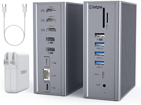 Докинг станция USB C с две монитори Dell, HP//Lenovo/MacBook Pro, 16 в 1, Многопортовый Адаптер Type C, ключ