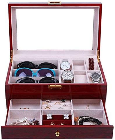 Организатор кутия за бижута за жени, момичета бижута кутия за съхранение на двоен стъклен плот часовници кутия