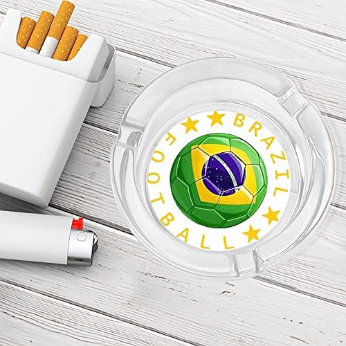 Флаг На Бразилия На Футбол Футболен Лого Кристален Пепелник За Цигари И Пури Притежателя Стъклен Пепелник Кръгъл Калъф За Вътрешен И Външен Декор