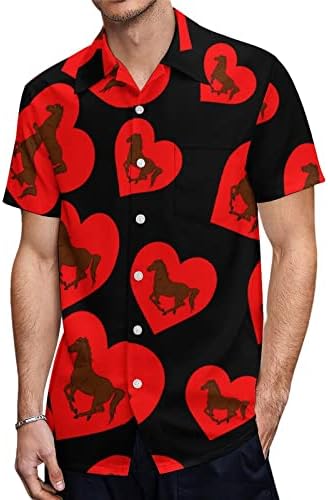Скачущая Кон с формата на Сърце, Мъжки Ризи, Блуза, Копчета и Къс ръкав, Ежедневни Тениска, Плажни Ризи с Джоб
