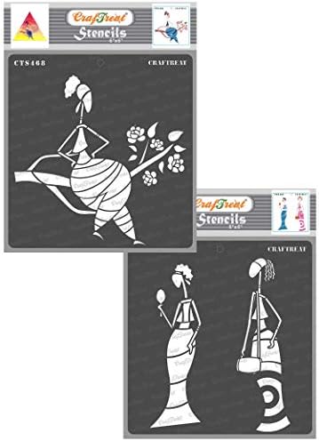 Шаблони CrafTreat Woman за рисуване върху дърво, над платното, хартия, плат, на стената - Седи на клона и заботящаяся за красота - 2 бр - 6x6 инча Всеки - за Многократна употреба