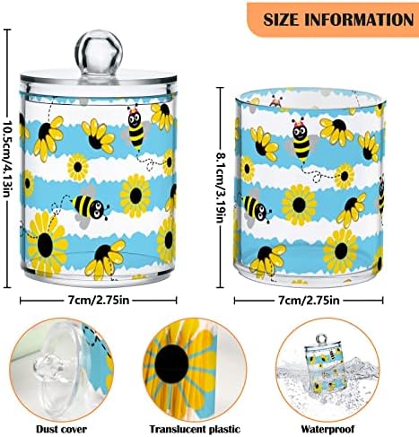 innewgogo Bee Flowers Stripe 2 Опаковки, Държач за памучни тампони, Органайзер, Диспенсер, Пластмасови Памучни