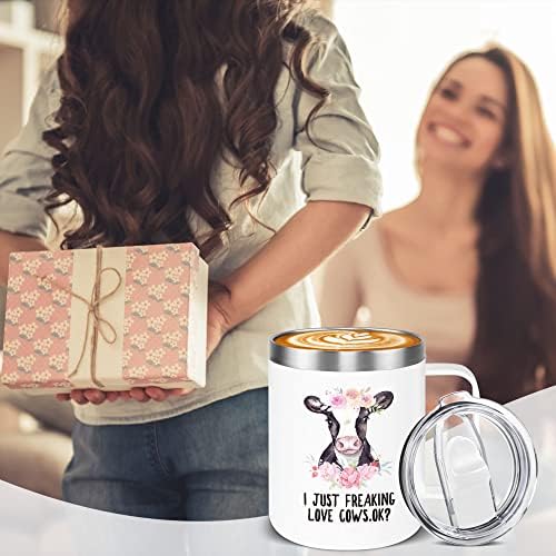Подаръци с крави за жени и мъже - Кафеена чаша с изолация от неръждаема стомана 12 грама за кафе или вино -