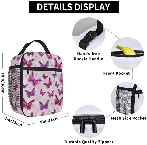 BQIUULO Розова Чанта за Обяд с Пеперуда за Мъже И Жени, Чанта-Тоут, Изолирани Чанти-Хладилници, Многократно