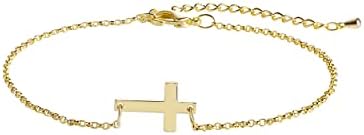 NECOCY 14К Златно/сребърно покритие Елегантни Гривни С Кръст Отстрани, Мъничък Медальон с Кръст, Ръчно изработени,