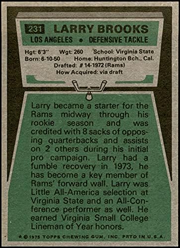 1975 Topps 231 Лари Брукс Лос Анджелис Рэмс (Футболна карта) в Ню Йорк Рэмс Вирджиния Св.