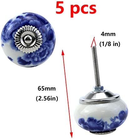 Antrader 5 Бр. Керамични Врата копчето Синьо-Бяла Декорация от Ръчно Рисувани Дръжки За Шкафа Керамични през