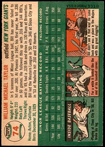 1954 Topps 74 Бил Тейлър Ню Йорк Джайентс (Бейзболна картичка) EX/MT Джайънтс