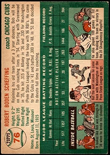 1954 Topps 76 Боб Шеффинг Чикаго Къбс (Бейзболна картичка) EX/MT Cubs