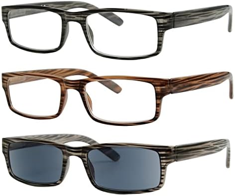 Очила за четене в ивица с пружинным тръба на шарнирна връзка Eyekepper (3 двойки) Мъжки, комплектът включва