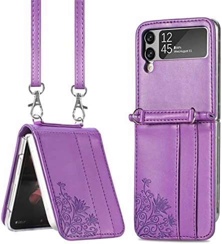 Чанта-портфейл YAKVOOK за Samsung Galaxy Z Flip 3, Красива корица за карти, Луксозна изкуствена кожа + Твърд