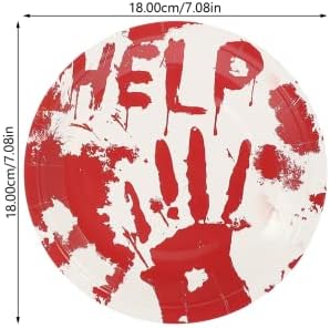 Veemoon 1 комплект Чаши За Партита Отпечатъци от ръце Ужасни Червени Чинии за Хелоуин Принадлежности за Еднократна