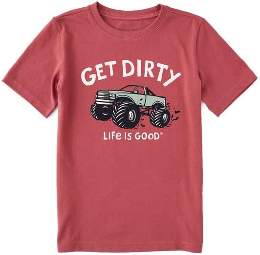 Животът Е Красив. Тениска Kids Get Dirty Truck SS Crusher Tee, Выцветший Червен цвят, Средна
