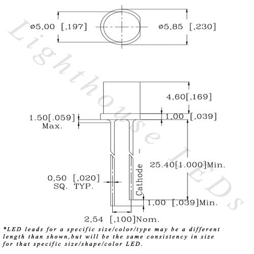 широкоъгълен Студен /прозрачен бял светодиод с плосък покрив с диаметър 5 мм - Широкоъгълен (опаковка от 50 броя)