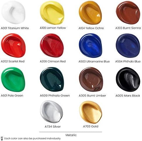 ARTEZA Комплект Акрилни бои на Металик от 8 и Комплект Акрилни Бои На 14 Цветове, Пособия за рисуване за художници,