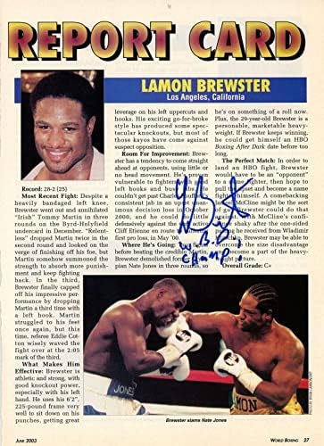 Световен шампион по бокс с автограф Ламона Brewster / Снимка за списание с надпис 177638 - Боксови списания