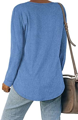 Дамски Пуловери WIHOLL, Тениски с V-образно деколте и Дълъг Ръкав, Свободни Ежедневни Блузи