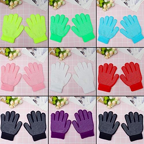 Cooraby, 9 Чифта Детски Противоскользящих Магически Ръкавици, Зимни Топли Еластични Възли Ръкавици за Момчета