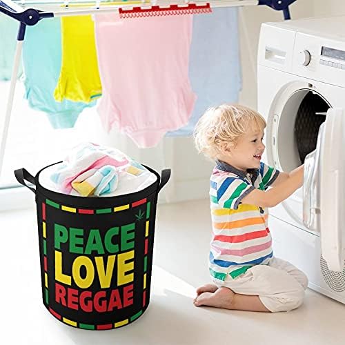 Peace Love Reggae Кръгли Чанти за бельо В стил Реге, Водоустойчив Кошница За Съхранение С Дръжки И Капак, Затварящ