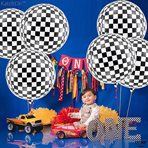 Катчон, Черно-бели балони в клетката - 22 инча, Опаковки от 12 | 4D Сферични балони за състезателни автомобили