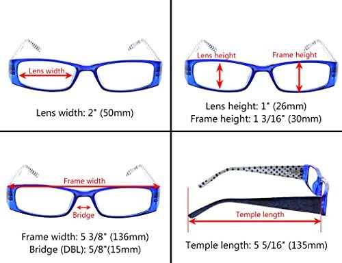 Дамски очила за четене Gr8Sight с шарките на точки от 5 опаковки с кутия пролетта вериги за четене включват