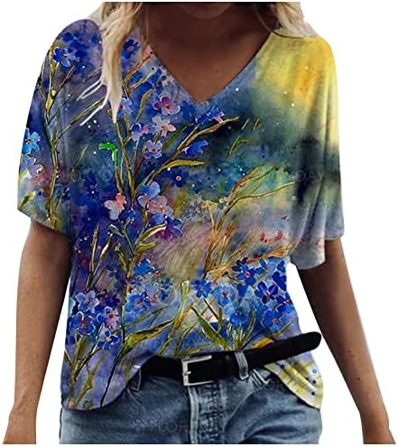 NOKMOPO/ Дамски Ризи и Блузи, Чубрица Модерни Ежедневни Тениски Големи Размери с Цветен принтом, Върхове с кръгло