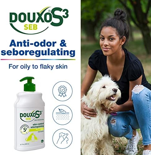 Douxo S3 СЕБ Shampoo 6,7 унции (200 мл) - лек от себорея при кучета и котки (помага при мазна и лющеща се кожа)