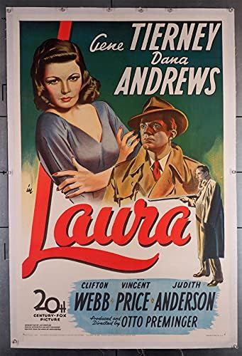 Плакат на филма Лора (1944) (27x41) на ленена основа в добро състояние ДЖИЙН ТИЪРНИ, ДАНА АНДРЮС, КЛИФТЪН WEBB,