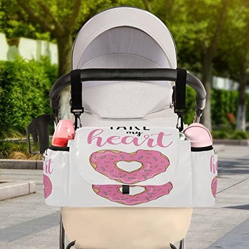 visesunny Органайзер за детска количка Розово Сърце на Поничка Чанта за аксесоари за количка, Голямо Пространство