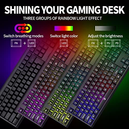 Комбинирана безжична детска клавиатура и мишка ZJFKSDYX C104 с RGB подсветка, механично усещане, защита от отблясъците,