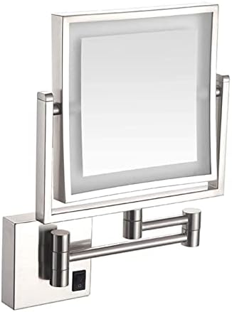 8-Инчов Стенно огледало за грим с led подсветка, Двустранно Увеличително огледало за баня, Выдвижное Козметично