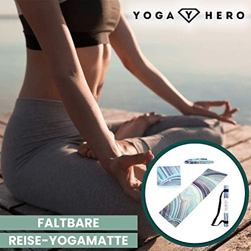 Сгъваема подложка за йога Yoga Hero за жени и мъже с принтом - Преносим тънък килимче за йога с каишка за носене