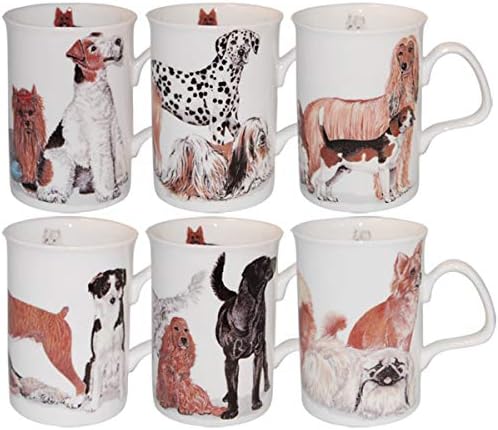 Комплект чаши за любителите на кучета Roy Kirkham от 6 чаши от костен порцелан от Англия