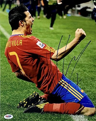 Дейвид Вила Подписа Снимка 11x14 PSA AE94330 Soccer - Футболни снимки с автографи