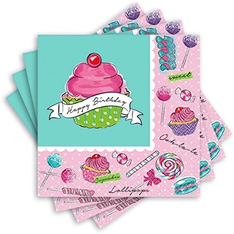 2-Слойна Кърпички за напитки amscan Heavenly Sweets за парти по случай рожден ден, Хартиени, 5 x 5, Опаковка