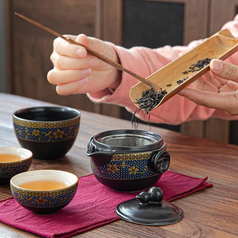 Китайските Дизайнерски Цветя Чай И Прибори Японски Керамичен Чайник Gaiwan Чаени Чаши Изработени Ръчно Преносим