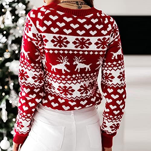 Жена Коледен Пуловер с ръкави във формата на Снежинки, Пуловер с Врата, Пуловер с Малки Снежинками, Пуловери
