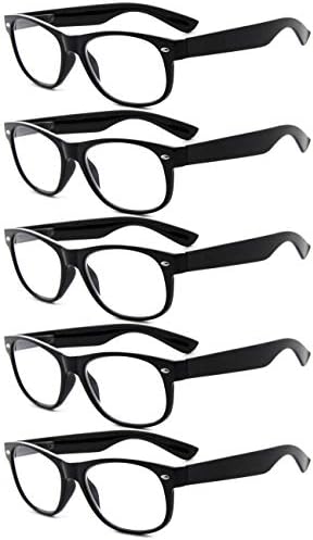 Eyekepper Класически Очила за четене на 80-те години за жените, 5 опаковки, Черни рамки с черепаховыми дужками,