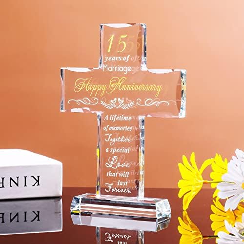 YWHL С 15-та годишнина на Стъклен Кръст Подаръци за Двойки, Кръст Романтични Подаръци за Годишнина от Сватба за Нея, Подарък за 15 години брак за Него