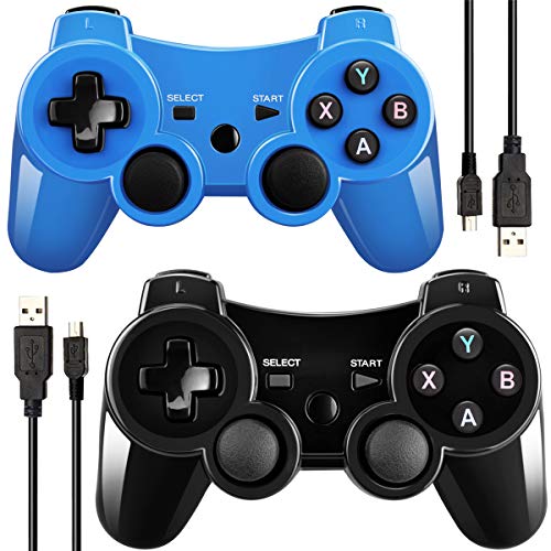 Двойно Вибриращ Безжичен контролер за PS3 с Зарядно кабел (син + черен)
