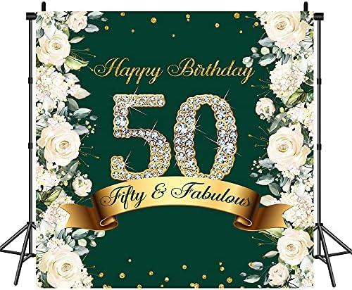 6 × 6 метра Честит 50-ти Рожден Ден Фон за Жени Маслинено-Зелен Петдесет Приказен Фон За Снимки на Партито по